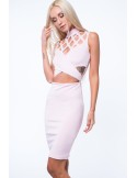 Dress with an openwork neckline, light pink ZZ202 - Online store - Boutique